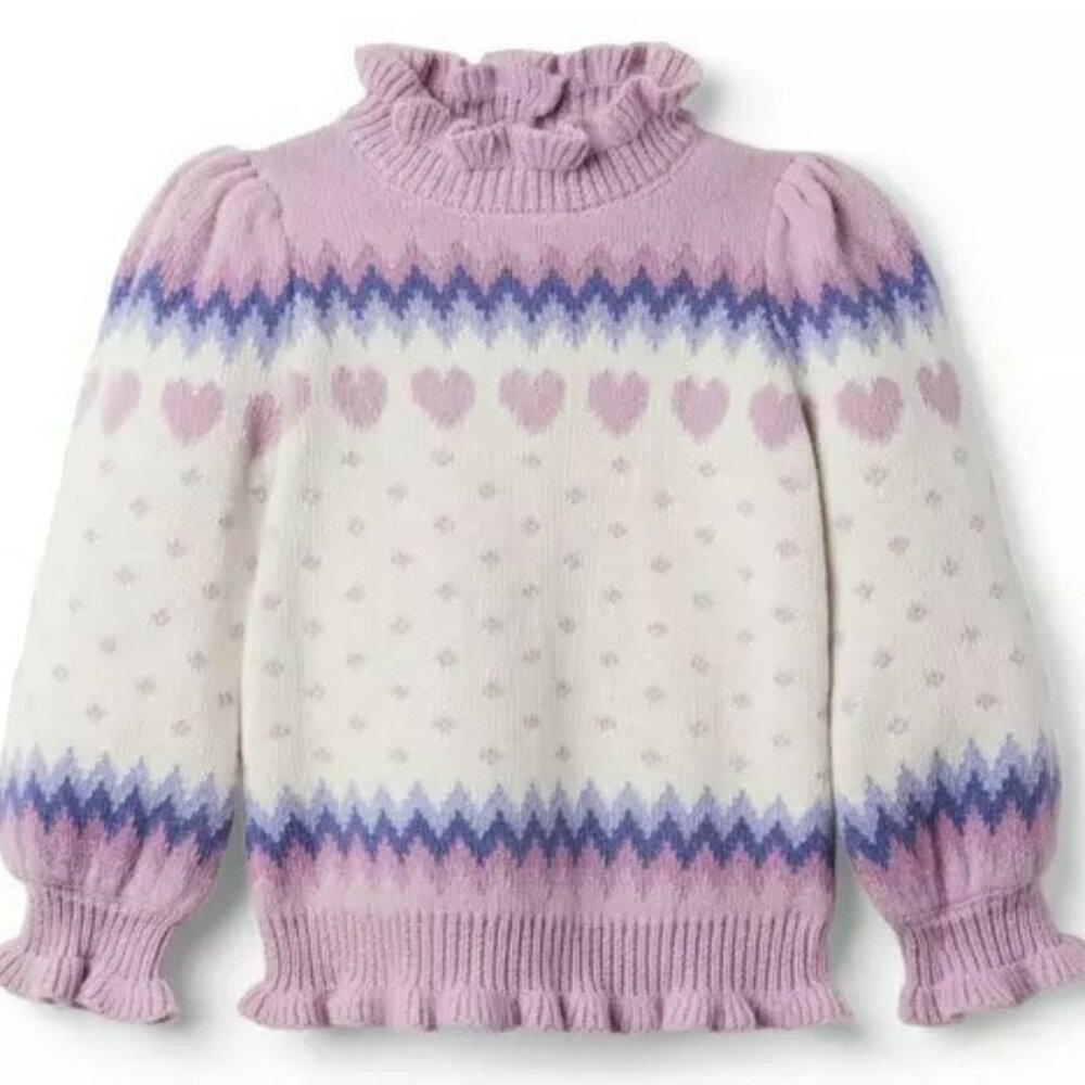 Janie & Jack Fair Isle Heart Ruffle Sweater - Size 10